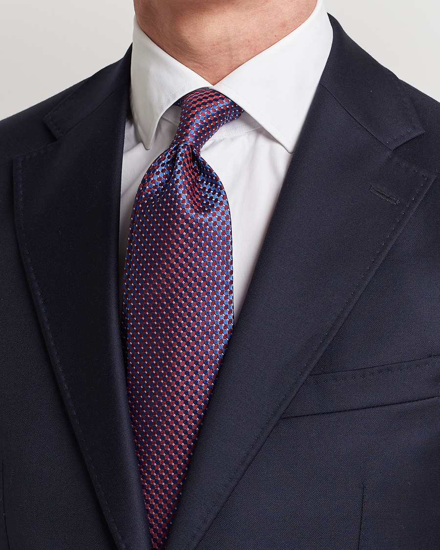 Mies | Solmiot | Eton | Silk Geometric Weave Tie Blue/Red