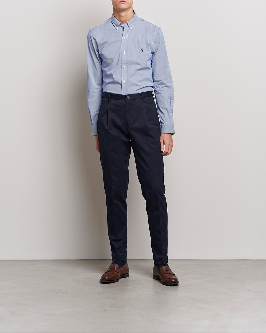 Mies | Kauluspaidat | Polo Ralph Lauren | Slim Fit Thin Stripe Poplin Shirt Blue/White