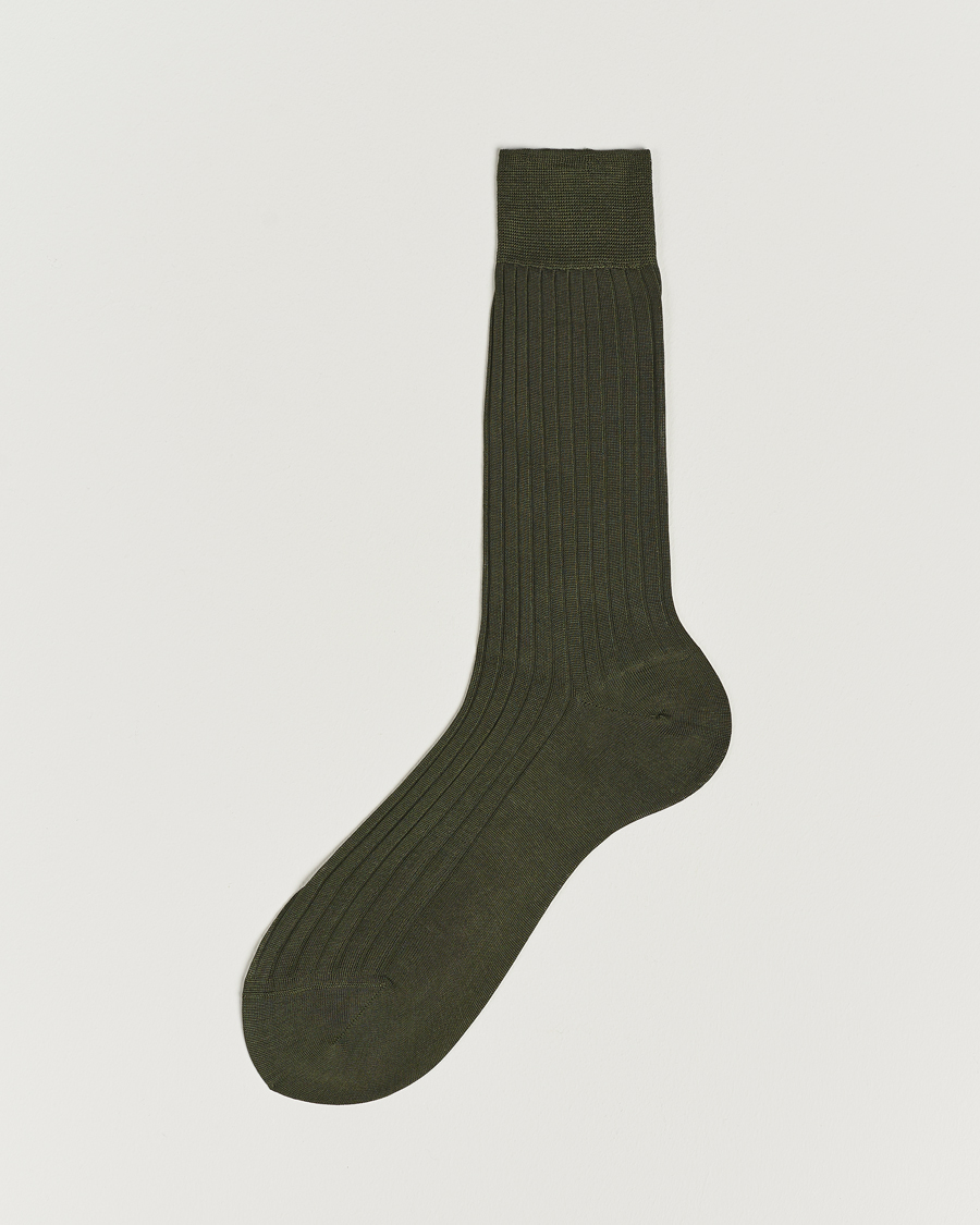 Mies | Alusvaatteet | Bresciani | Cotton Ribbed Short Socks Olive Green