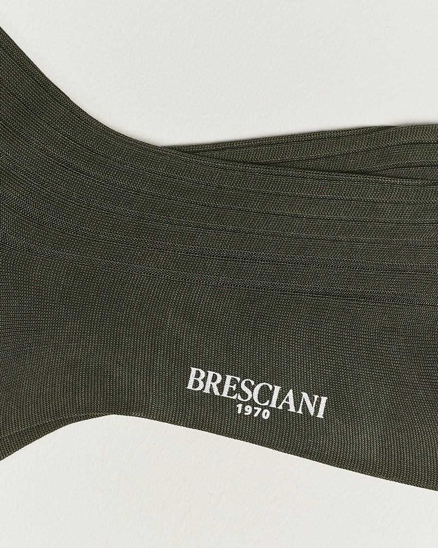 Mies |  | Bresciani | Cotton Ribbed Short Socks Olive Green