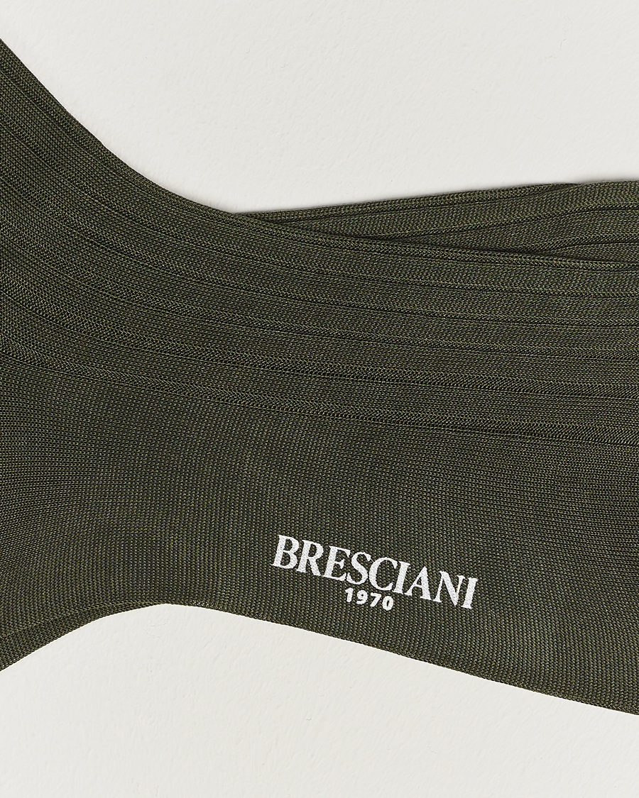 Mies | Alusvaatteet | Bresciani | Cotton Ribbed Short Socks Olive Green