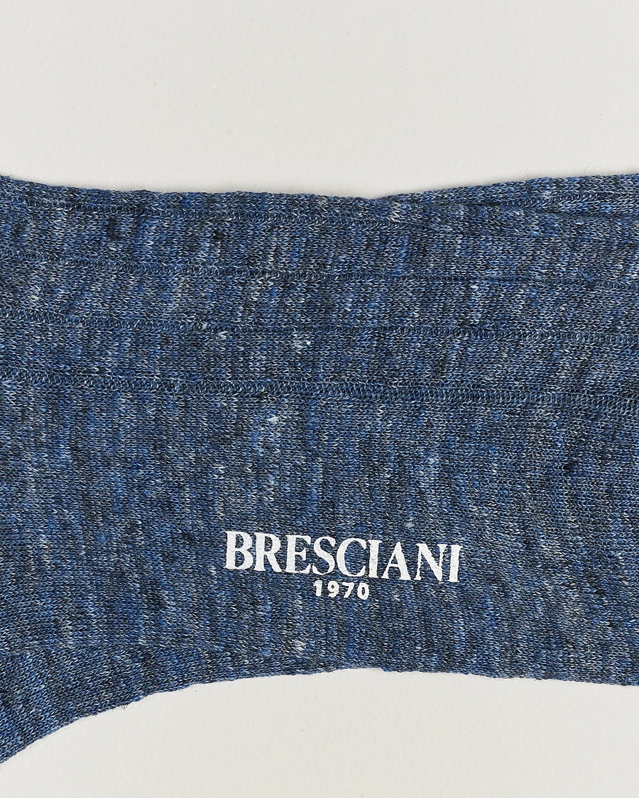 Mies |  | Bresciani | Linen Ribbed Short Socks Blue Melange