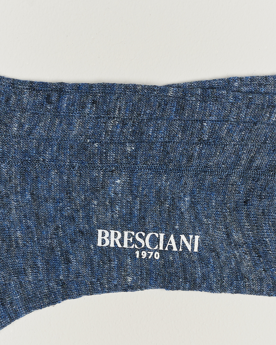 Mies | Alusvaatteet | Bresciani | Linen Ribbed Short Socks Blue Melange