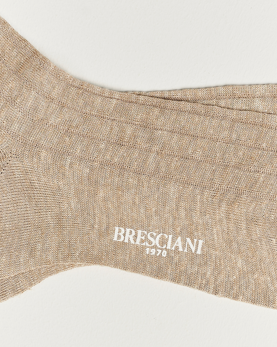 Mies |  | Bresciani | Linen Ribbed Short Socks Sand Melange