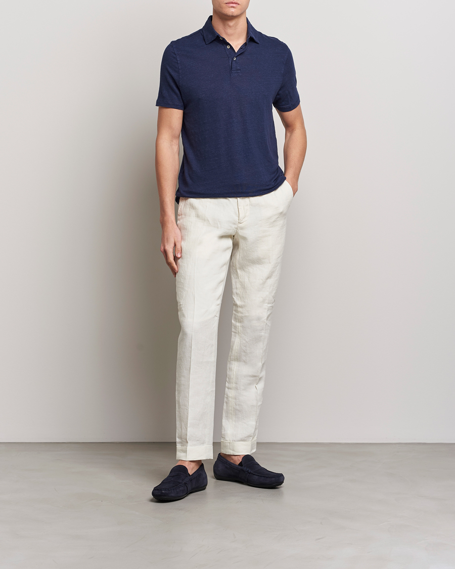 Mies | Pikeet | Stenströms | Linen Polo Shirt Navy