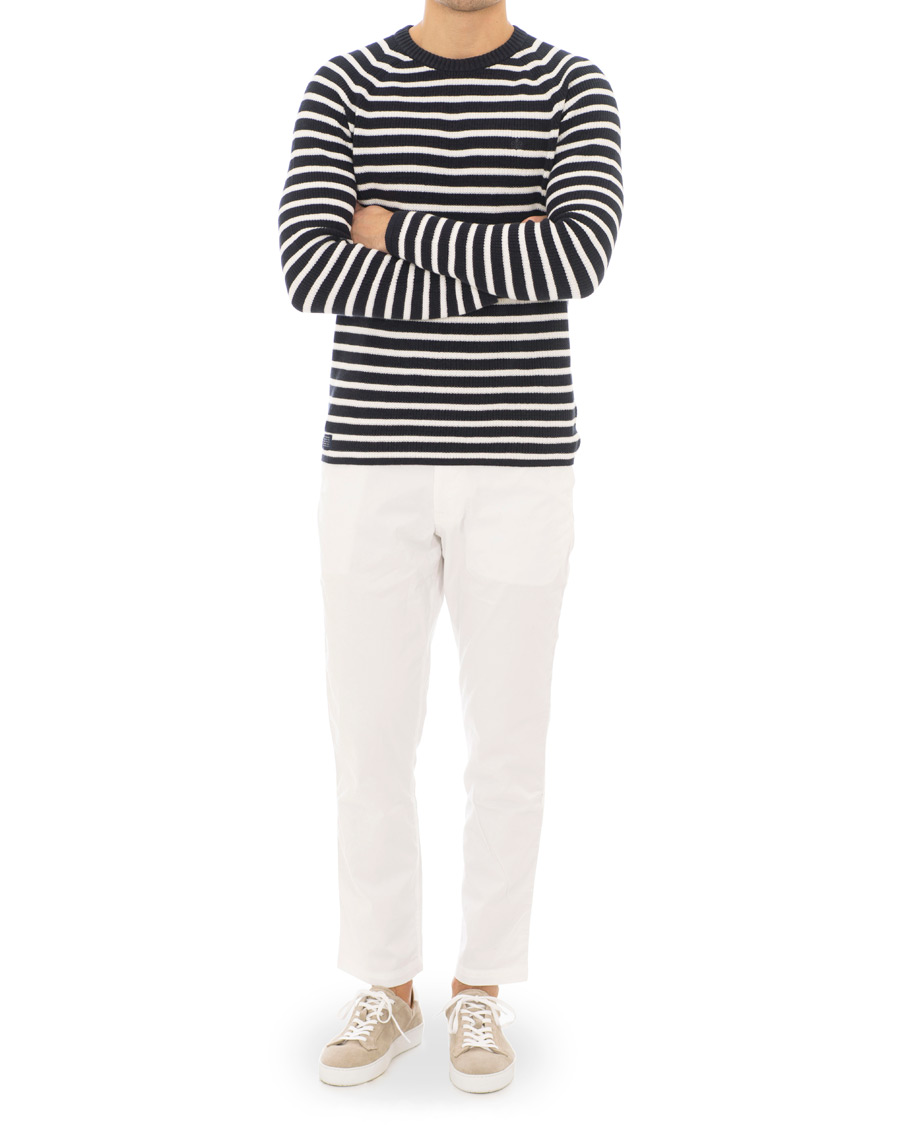 Mies | Puserot | Morris | Calton Stripe O-Neck White/Navy
