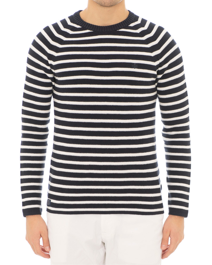 Mies | Puserot | Morris | Calton Stripe O-Neck White/Navy