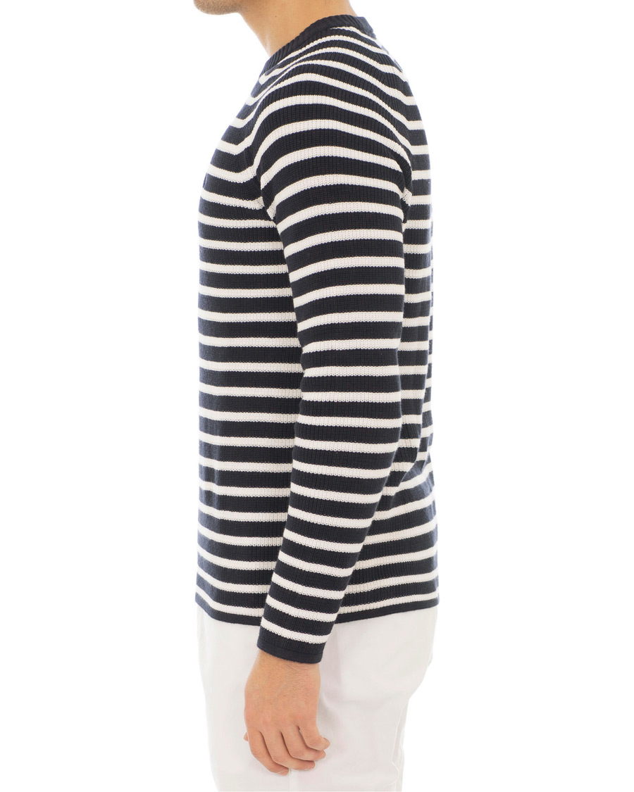 Mies | Puserot | Morris | Calton Stripe O-Neck White/Navy