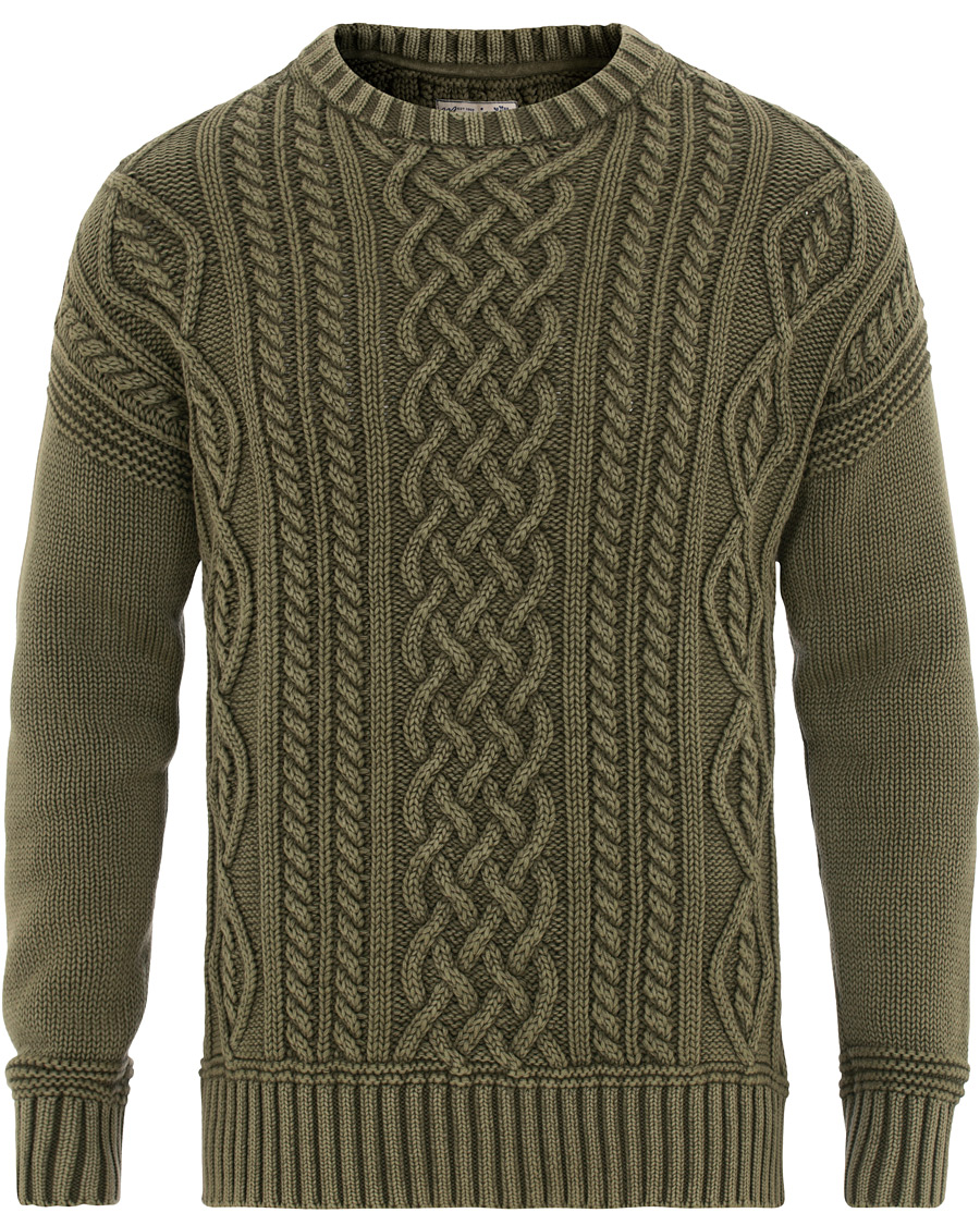 Mies | Puserot | Morris | Cleve Cable O-Neck Washed Olive