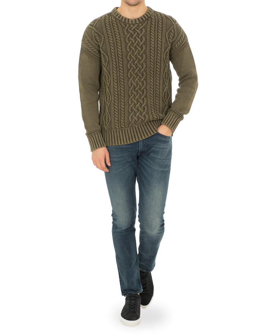Mies | Puserot | Morris | Cleve Cable O-Neck Washed Olive