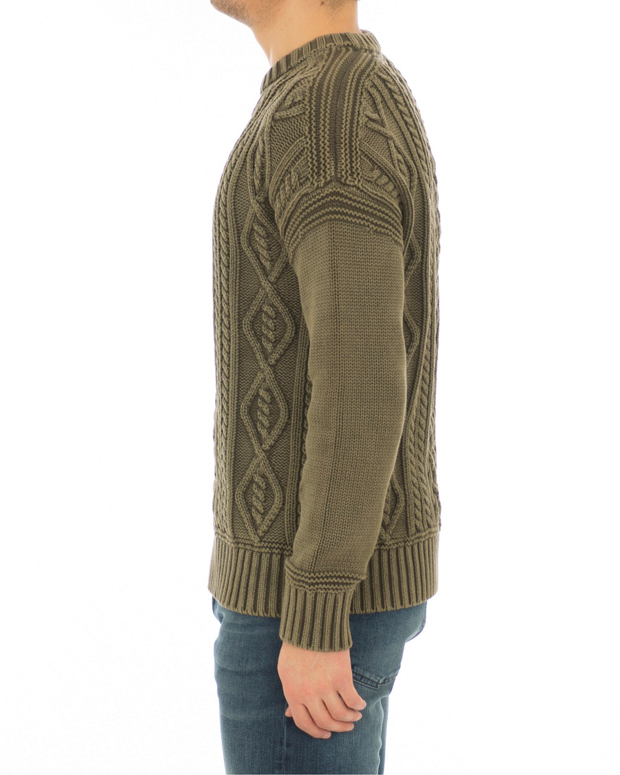 Mies | Puserot | Morris | Cleve Cable O-Neck Washed Olive