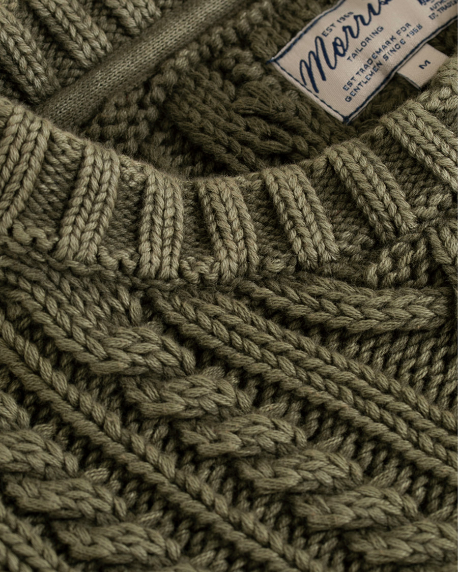 Mies | Puserot | Morris | Cleve Cable O-Neck Washed Olive