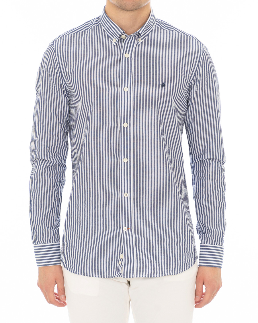 Mies | Kauluspaidat | Morris | Nolan Stripe Button Down Shirt White/Navy
