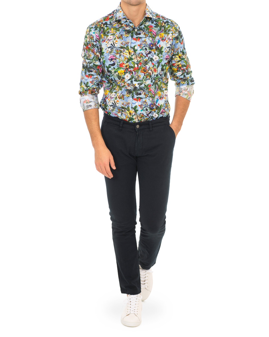 Mies | Kauluspaidat | Eton | Slim Fit Twill Printed Flower Shirt Blue Green
