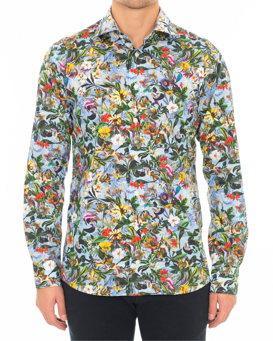 Mies | Kauluspaidat | Eton | Slim Fit Twill Printed Flower Shirt Blue Green