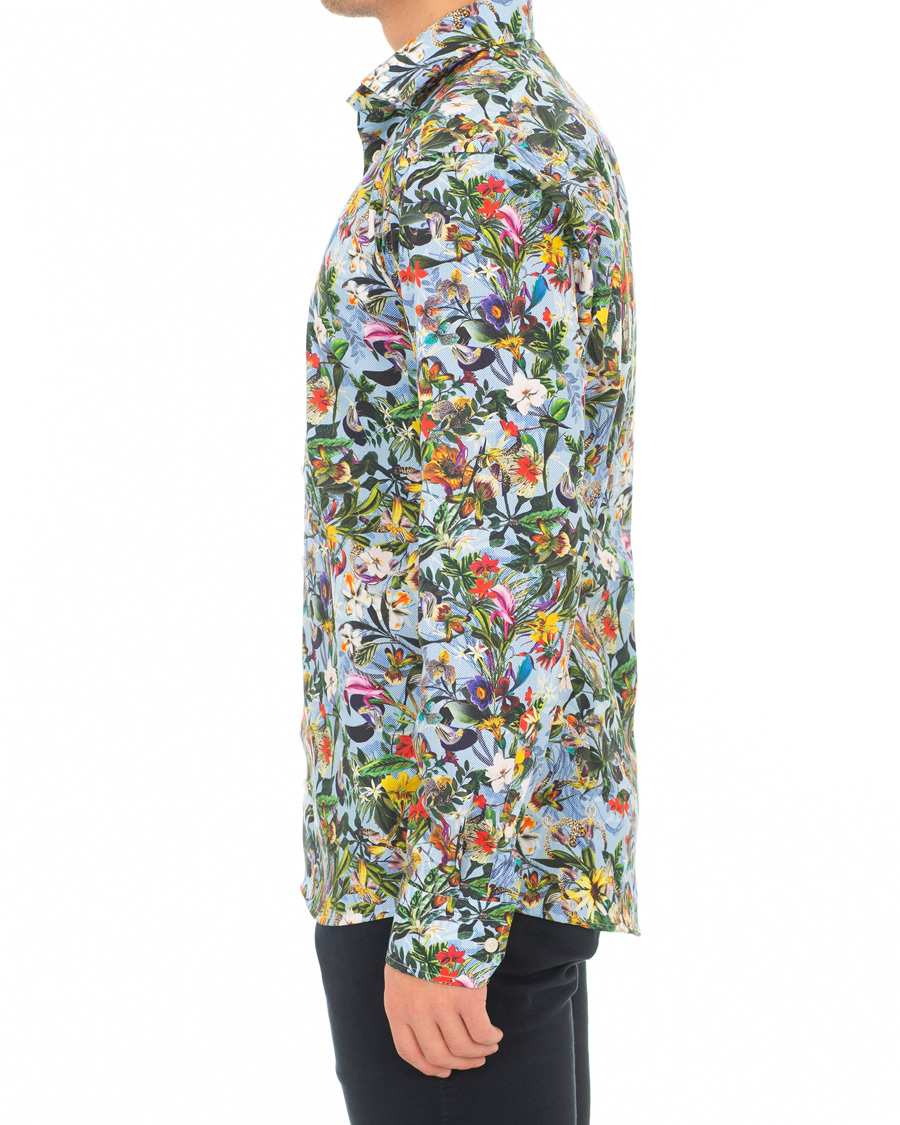 Mies | Kauluspaidat | Eton | Slim Fit Twill Printed Flower Shirt Blue Green