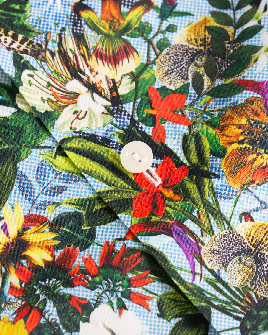 Mies | Kauluspaidat | Eton | Slim Fit Twill Printed Flower Shirt Blue Green