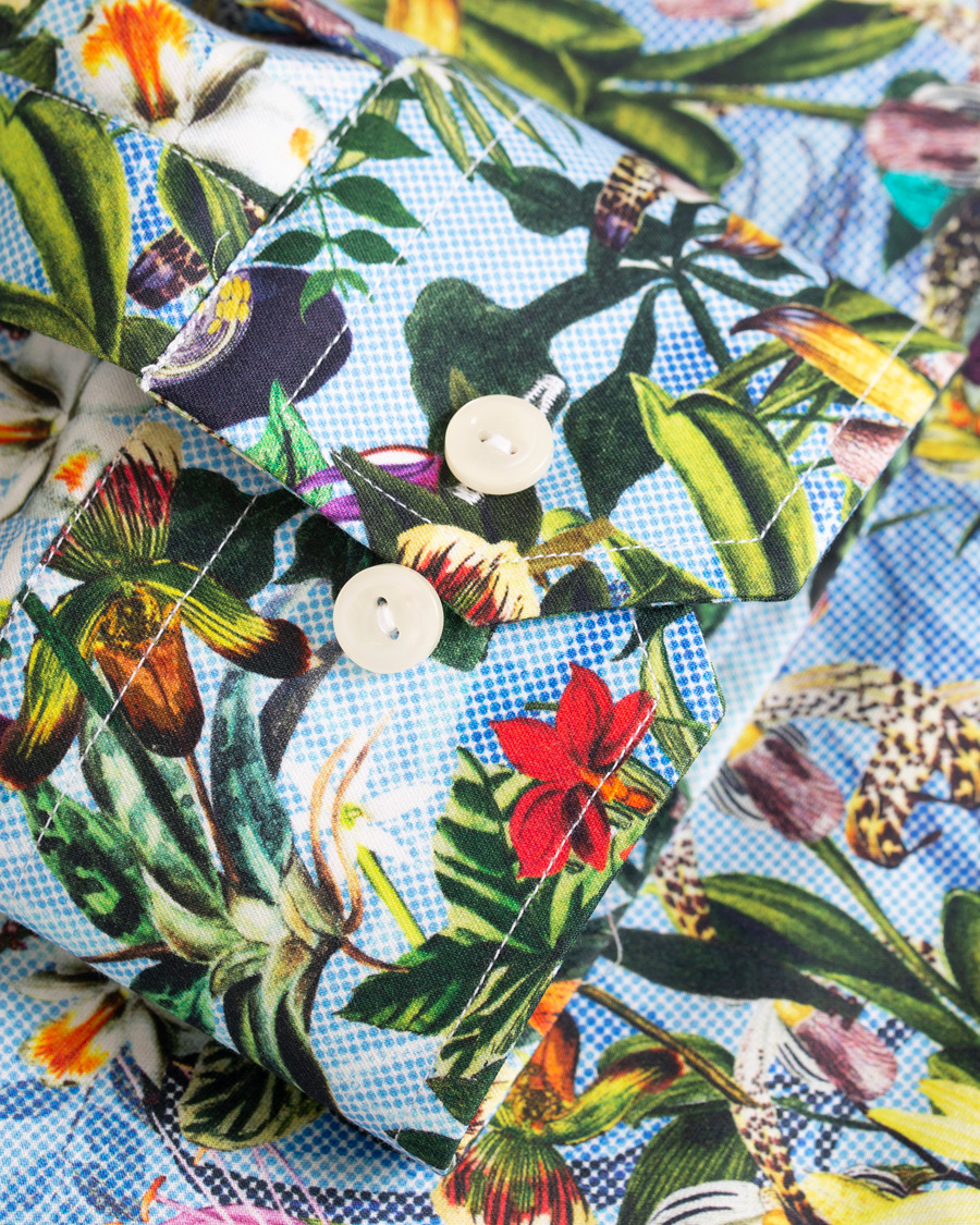 Mies | Kauluspaidat | Eton | Slim Fit Twill Printed Flower Shirt Blue Green