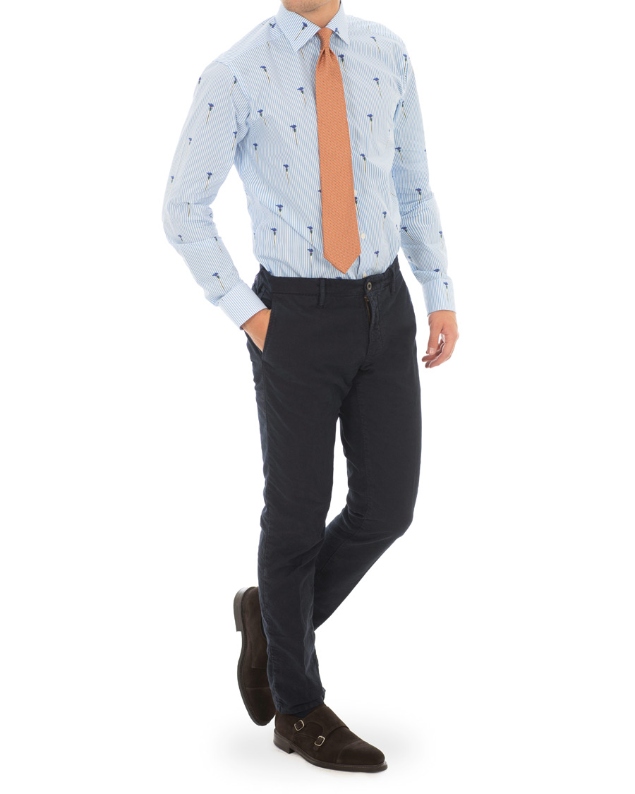 Mies | Kauluspaidat | Eton | Slim Fit Poplin Flower Printed Striped Shirt White