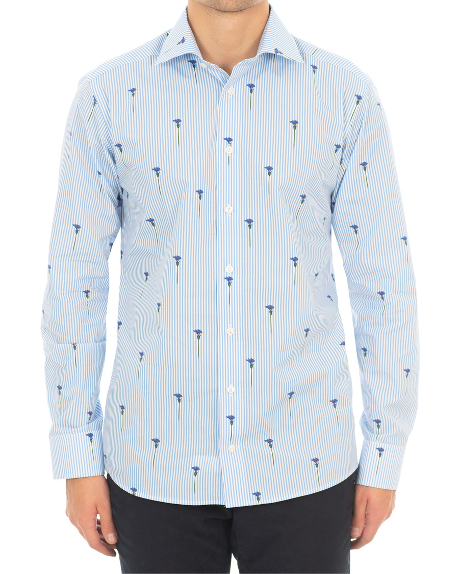 Mies | Kauluspaidat | Eton | Slim Fit Poplin Flower Printed Striped Shirt White