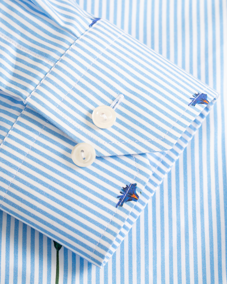 Mies | Kauluspaidat | Eton | Slim Fit Poplin Flower Printed Striped Shirt White