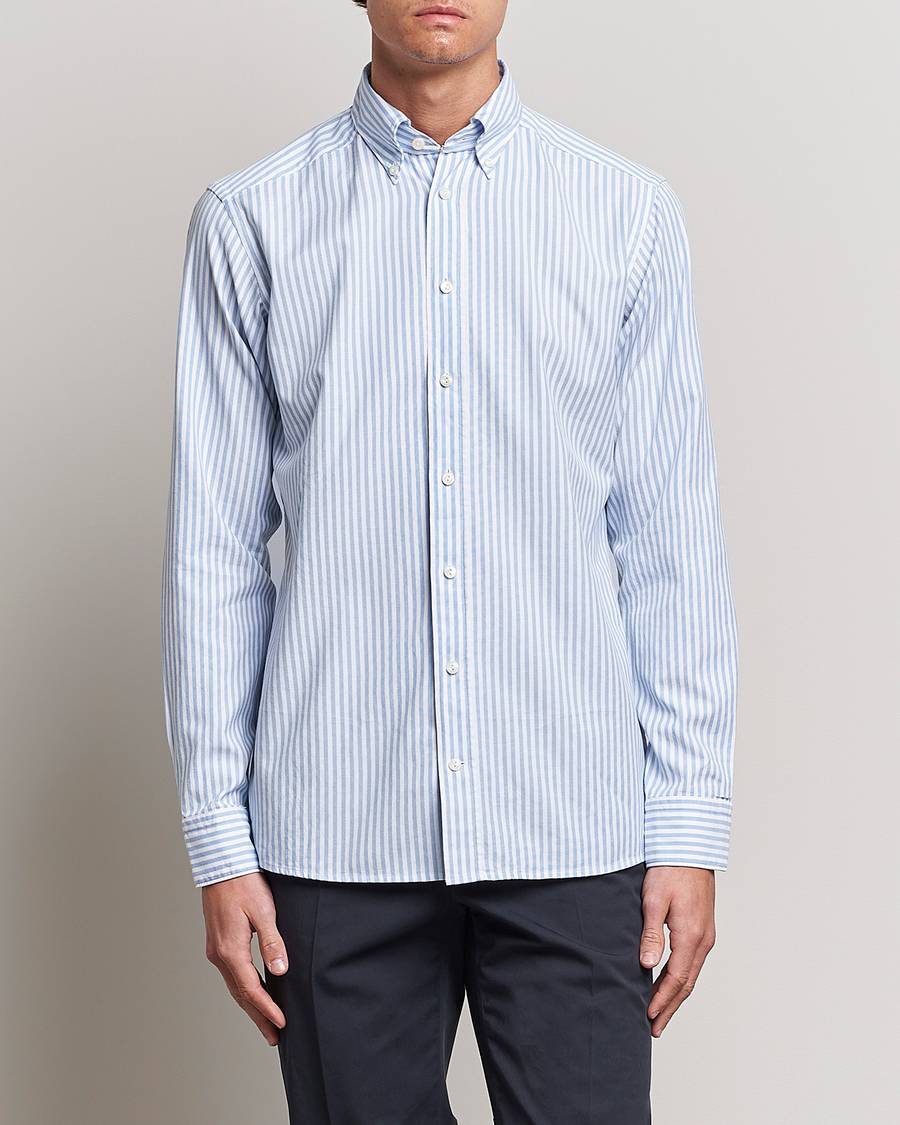 Mies |  | Eton | Slim Fit Royal Oxford Stripe Button Down Light Blue