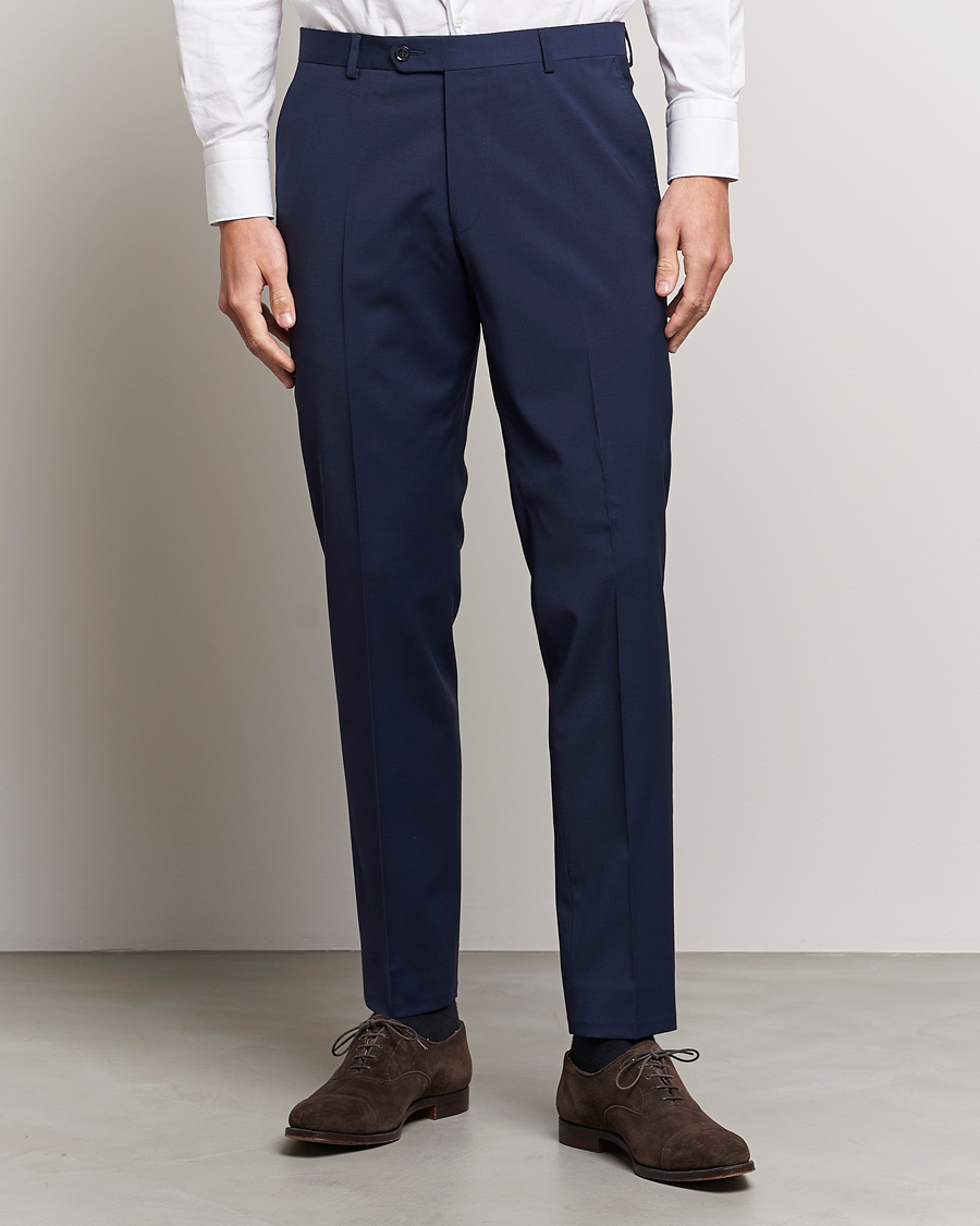 Mies | Suorat housut | Oscar Jacobson | Denz Wool Trousers Mid Blue