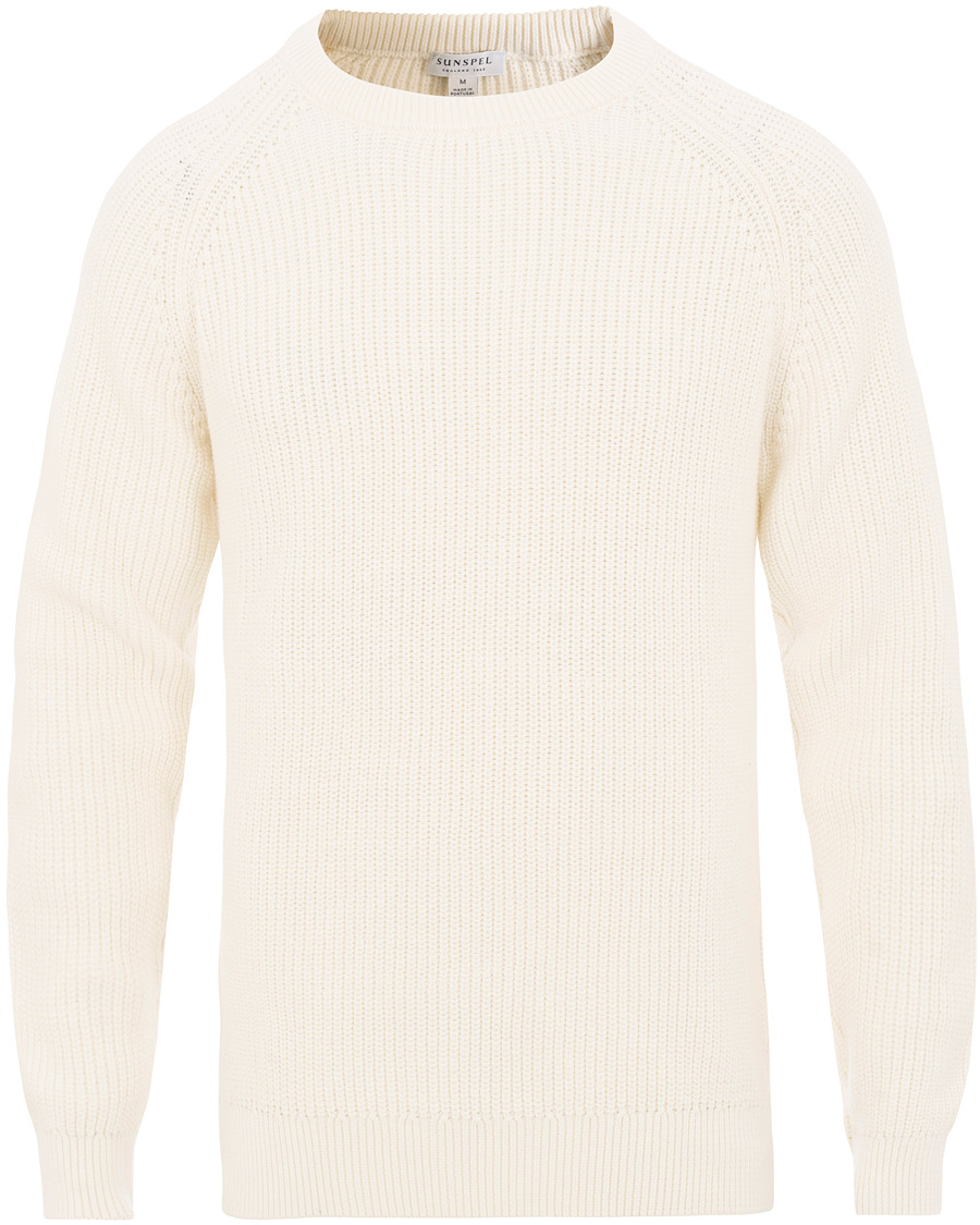 Mies | Puserot | Sunspel | Long Sleeve Rib Crew Neck Sweater Off White