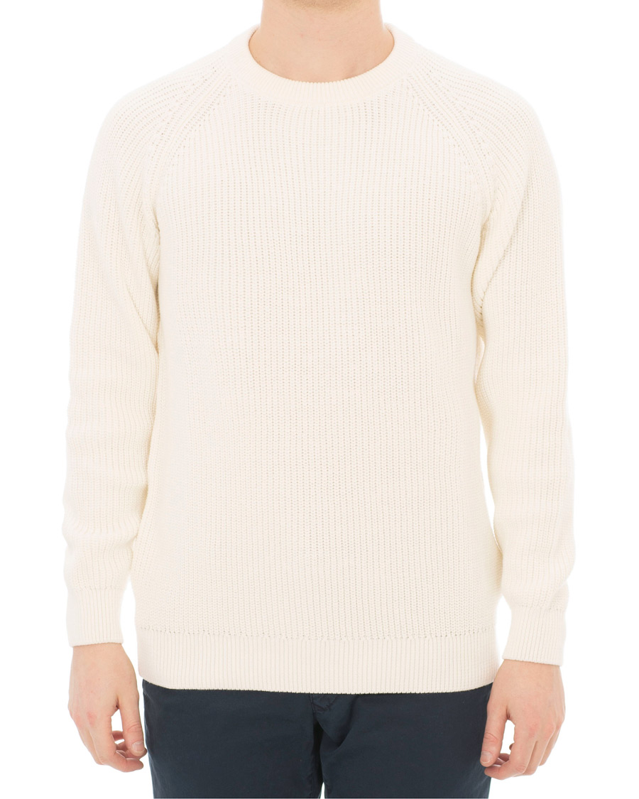 Mies | Puserot | Sunspel | Long Sleeve Rib Crew Neck Sweater Off White