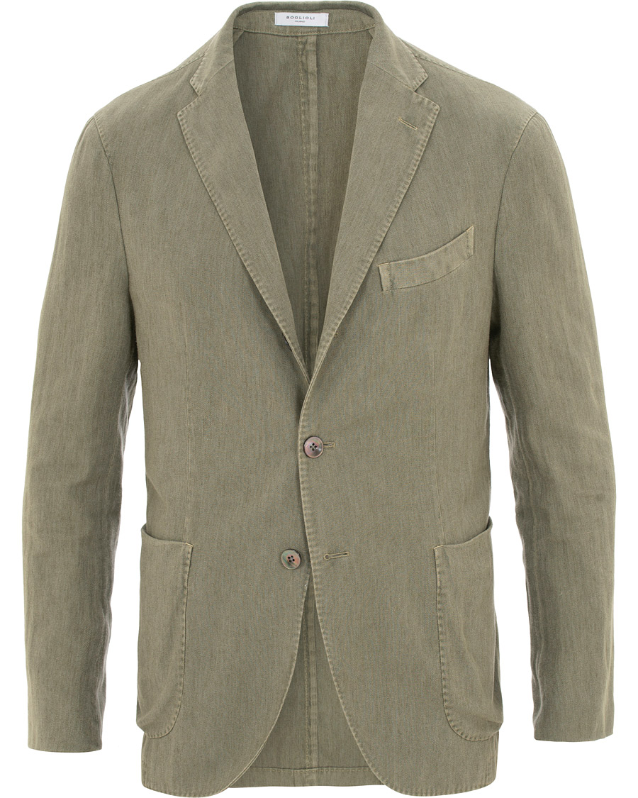 Mies | Pikkutakit | Boglioli | K Jacket Cotton/Linen Herringbone Blazer Green