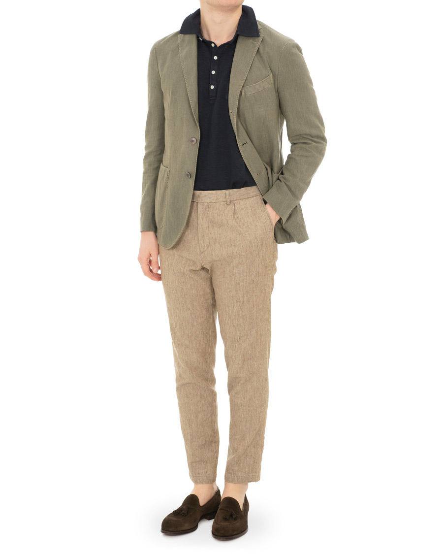 Mies | Pikkutakit | Boglioli | K Jacket Cotton/Linen Herringbone Blazer Green