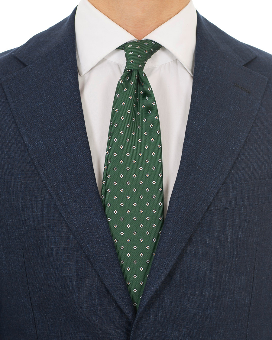 Mies |  | Drake's | Navy Tip Silk 50oz Foulard 8 cm Tie Green