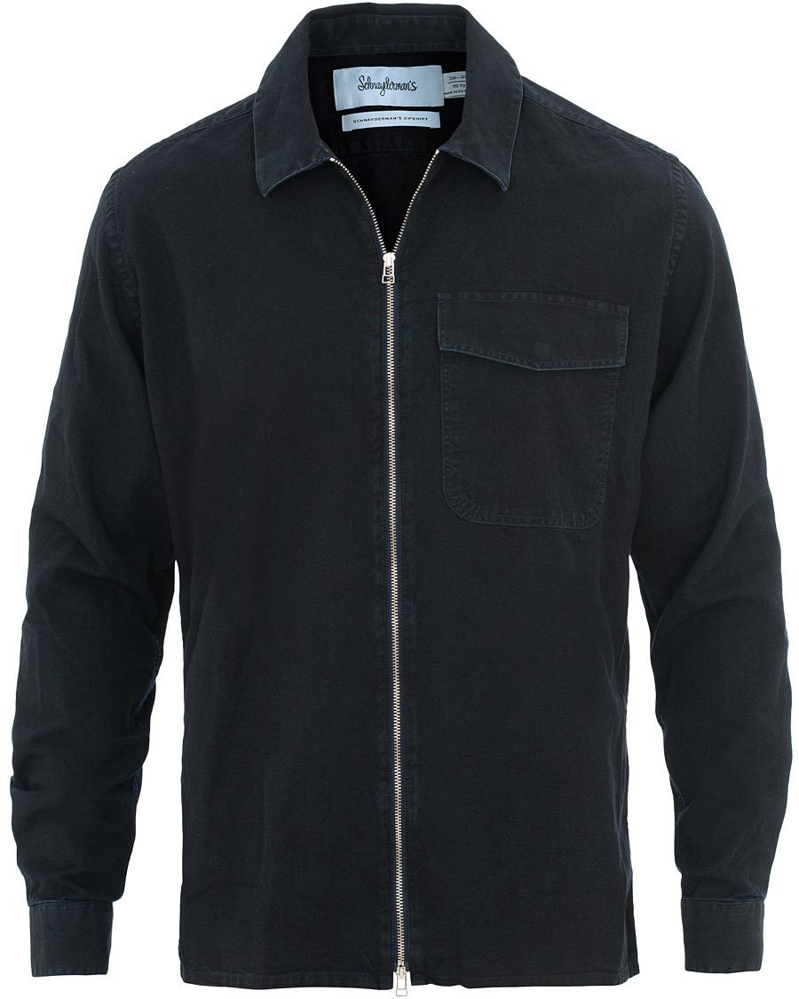 Mies | Kauluspaidat | Schnayderman?s | Schnayderman's Cotton Shirt Zip Jacket Dark Blue