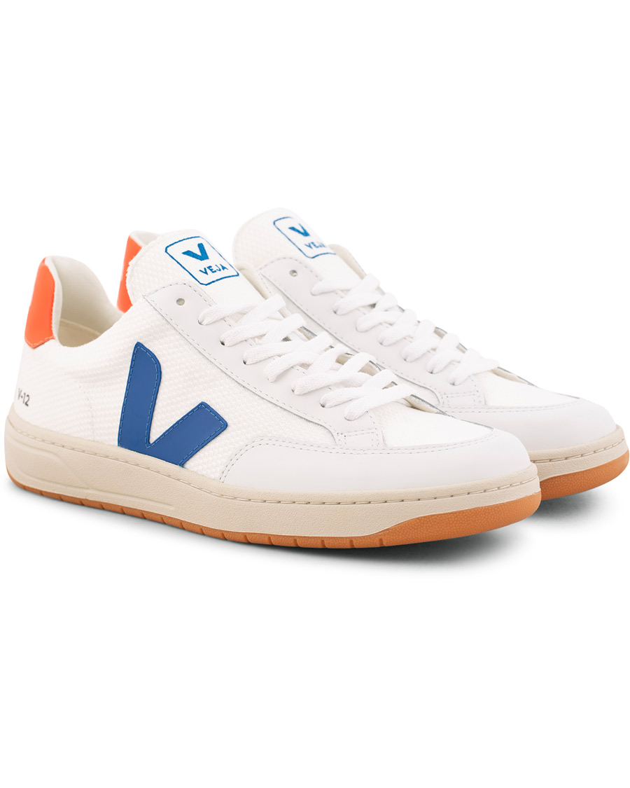 Mies | Veja V-12 Mesh Sneaker White/Indigo/Orange/Flou | Veja | V-12 Mesh Sneaker White/Indigo/Orange/Flou