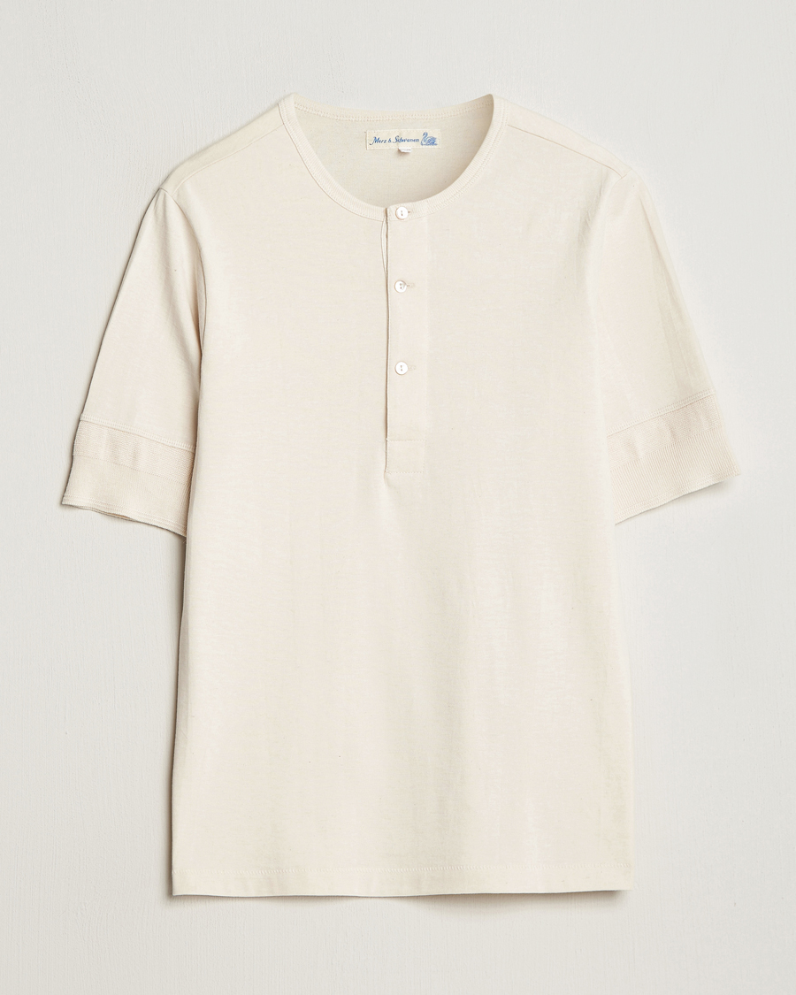 Mies | Puserot | Merz b. Schwanen | Short Sleeve Organic Cotton Henley Nature