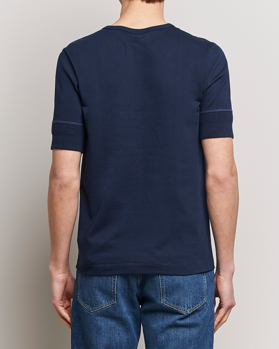 Mies | Puserot | Merz b. Schwanen | Short Sleeve Organic Cotton Henley Ink Blue
