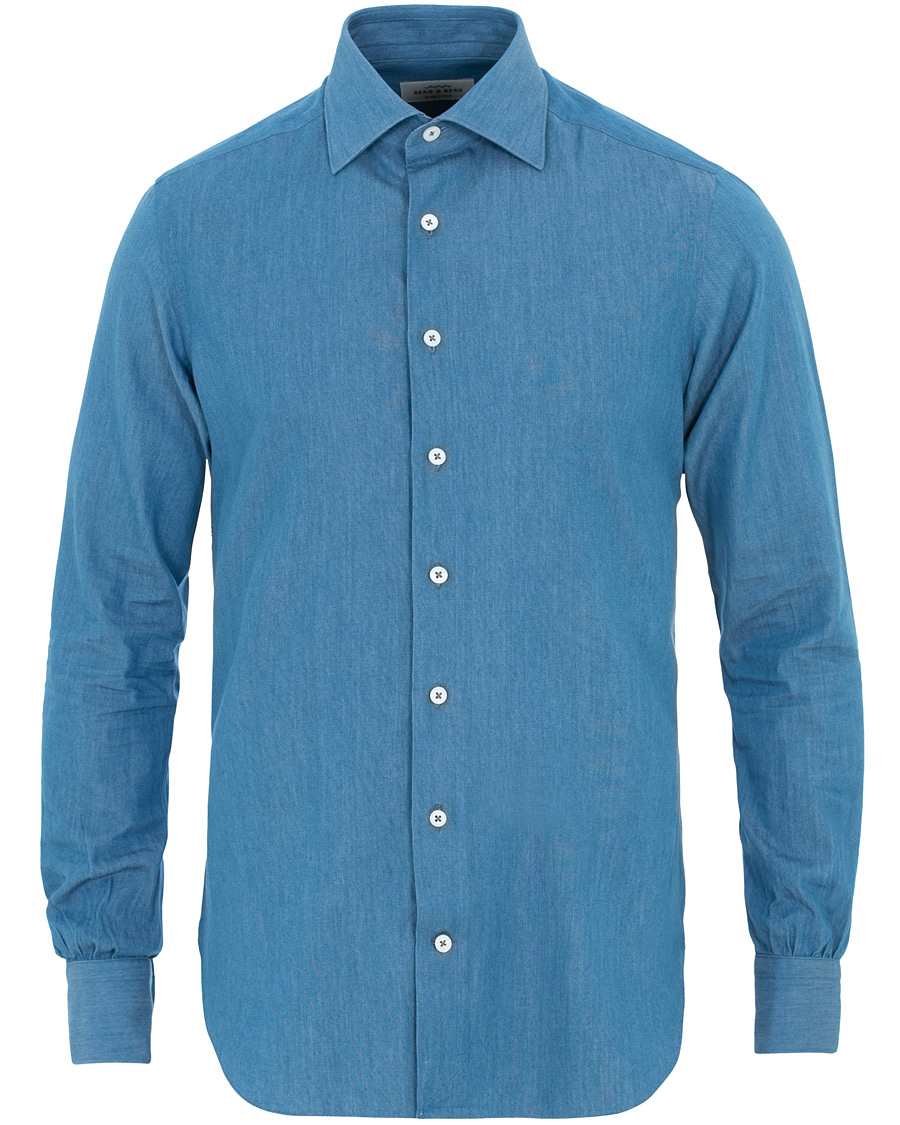 Mies | Kauluspaidat | Berg&Berg | Francis Handmade Spread Collar Cotton Shirt Denim