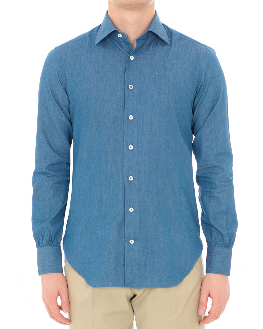 Mies | Kauluspaidat | Berg&Berg | Francis Handmade Spread Collar Cotton Shirt Denim