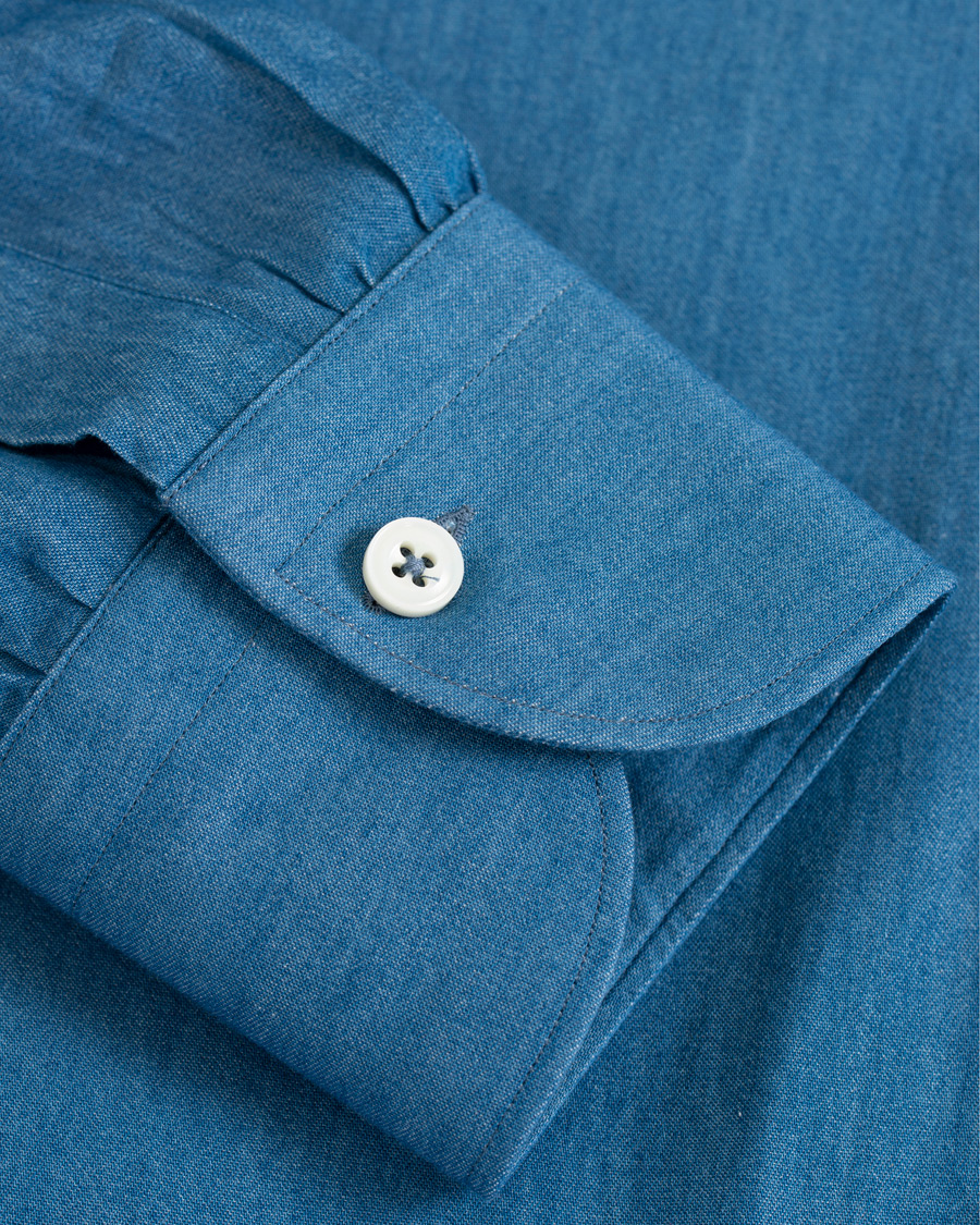 Mies | Kauluspaidat | Berg&Berg | Francis Handmade Spread Collar Cotton Shirt Denim