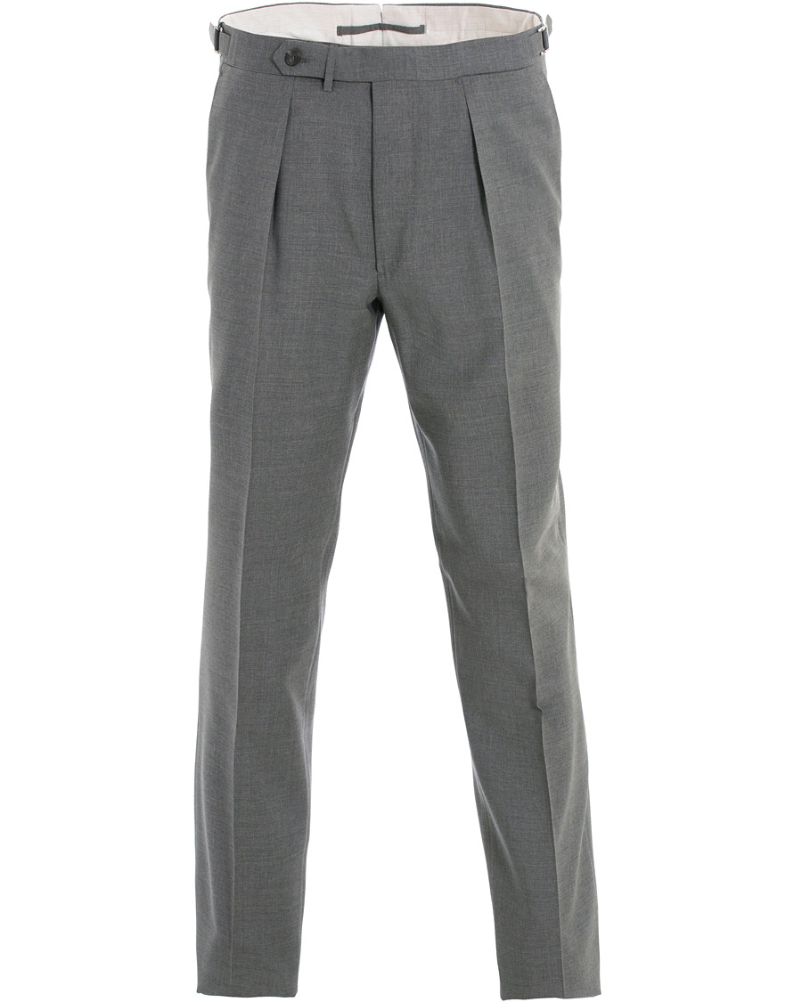 Mies | Housut | Berg&Berg | Arnold Pleated Side Adjuster Wool Trousers Grey