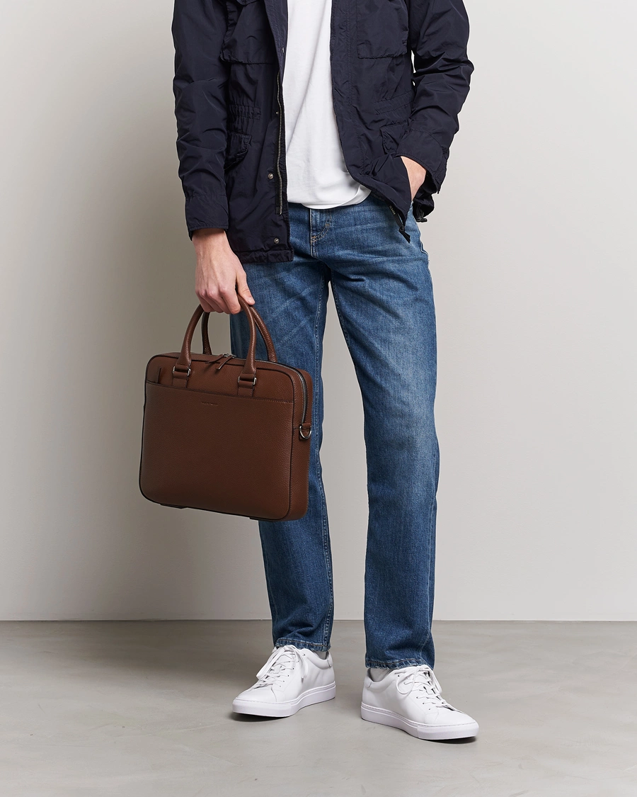 Mies |  | Tiger of Sweden | Bosun Grained Leather Briefcase Brown