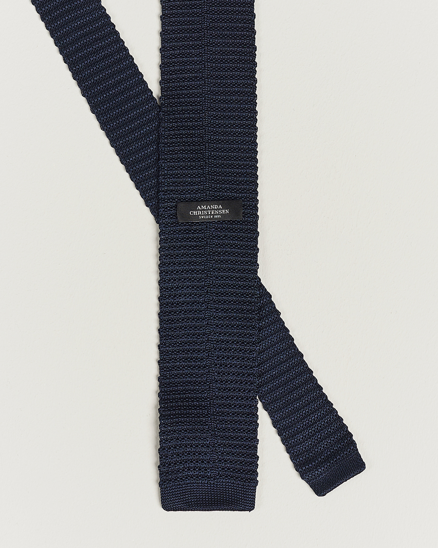 Mies | Amanda Christensen Knitted Silk Tie 6 cm Navy | Amanda Christensen | Knitted Silk Tie 6 cm Navy