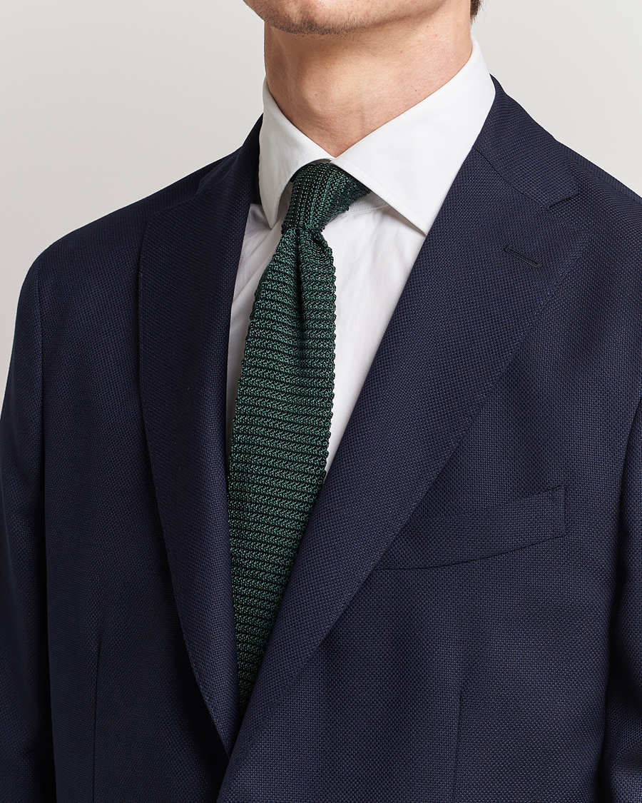 Mies |  | Amanda Christensen | Knitted Silk Tie 6 cm Green