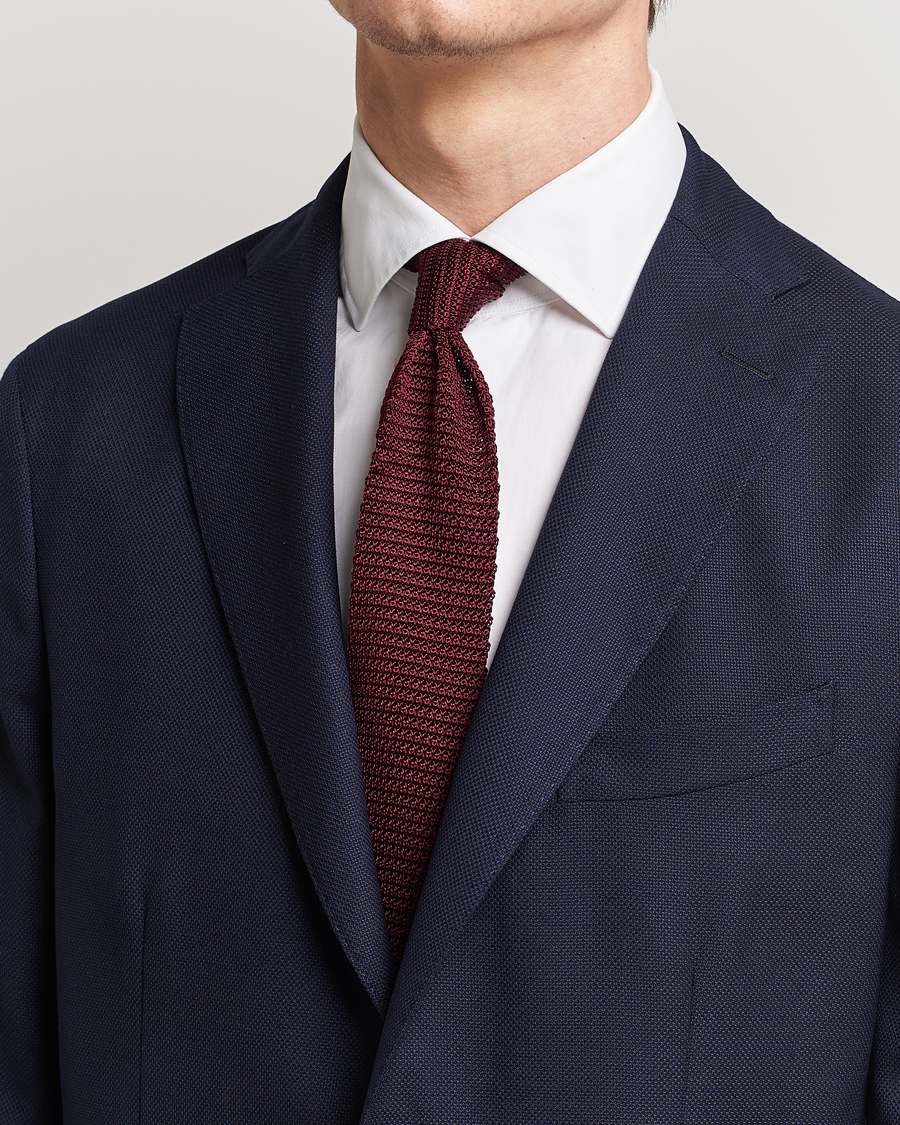 Mies | Solmiot | Amanda Christensen | Knitted Silk Tie 6 cm Wine Red