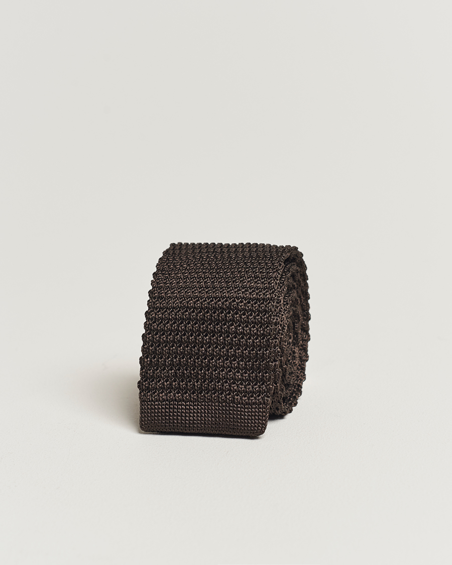 Mies | Solmiot | Amanda Christensen | Knitted Silk Tie 6 cm Brown