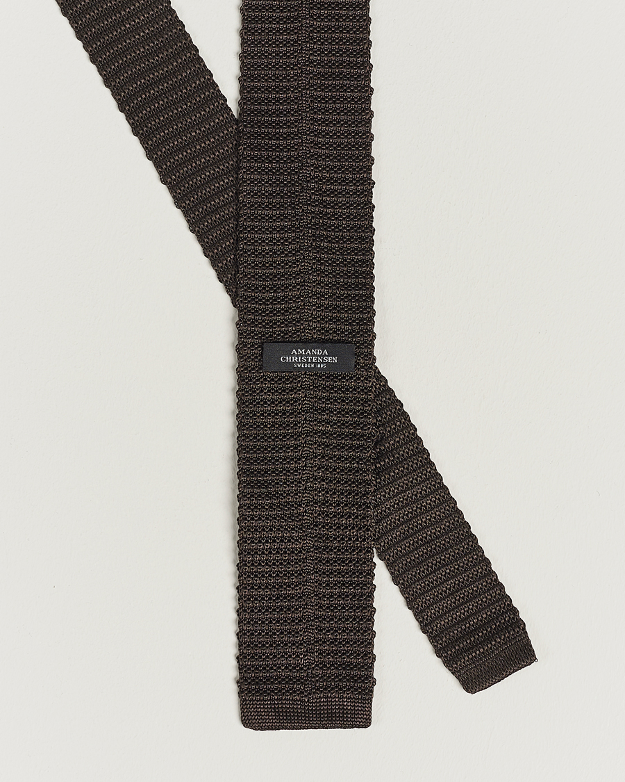Mies | Solmiot | Amanda Christensen | Knitted Silk Tie 6 cm Brown