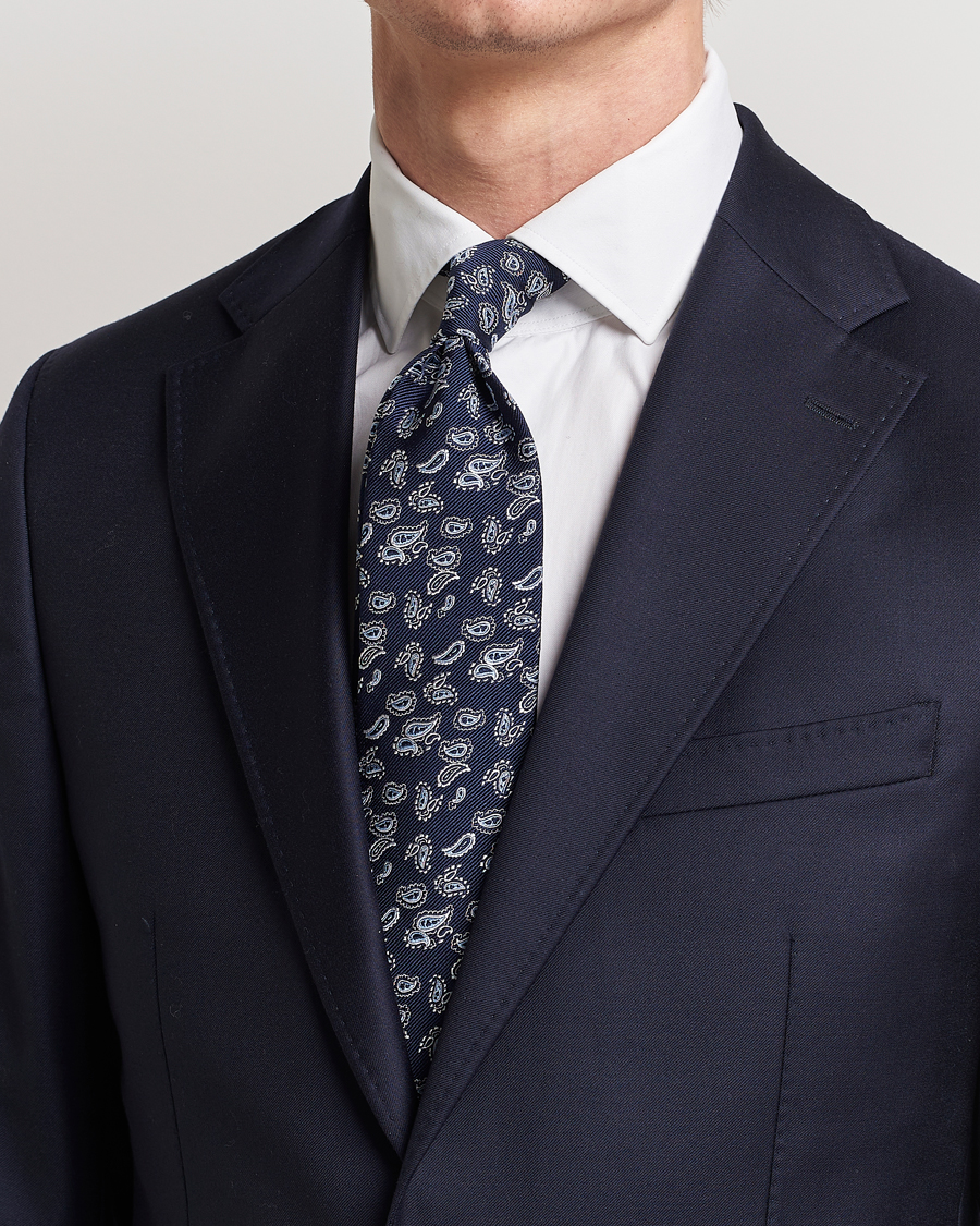 Mies | Smart Casual | Amanda Christensen | Paisley Woven Silk Tie 8 cm Navy