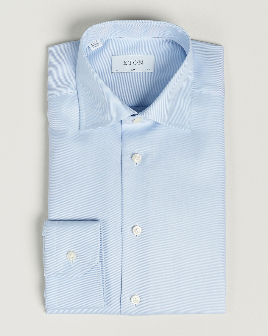 Mies | Kauluspaidat | Eton | Slim Fit Textured Twill Shirt Blue