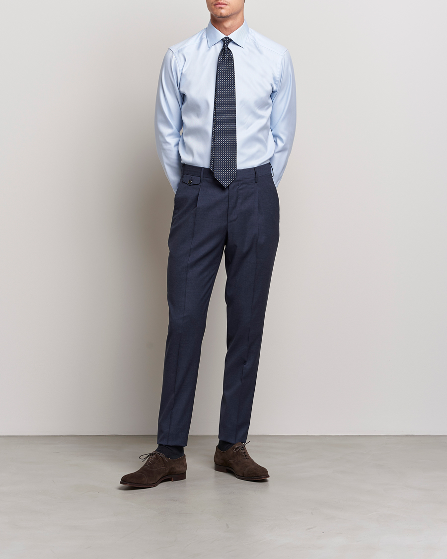 Mies | Bisnespaidat | Eton | Slim Fit Textured Twill Shirt Blue