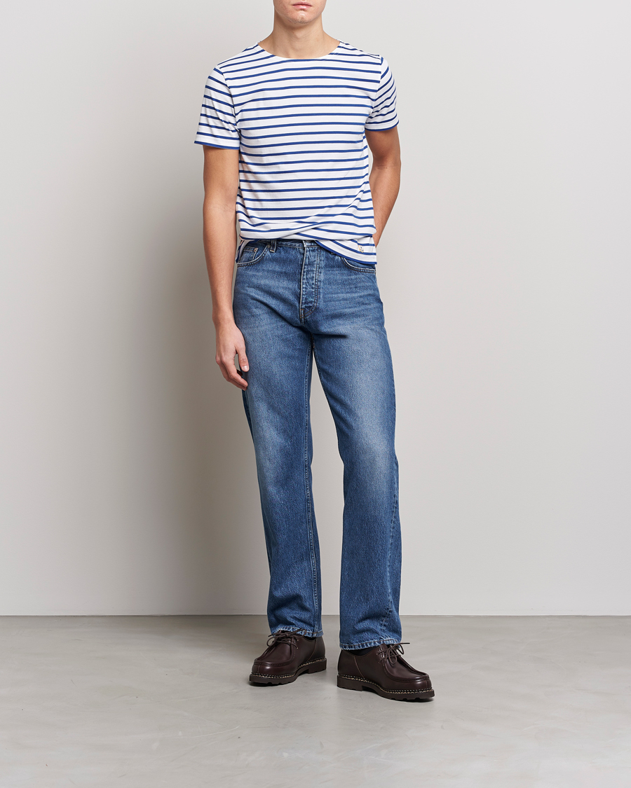 Mies | T-paidat | Armor-lux | Hoëdic Boatneck Héritage Stripe T-shirt White/Blue